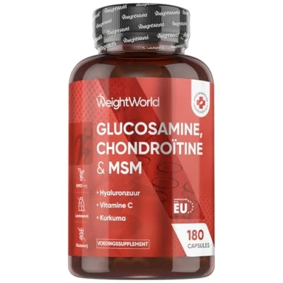 Afbeelding van WeightWorld Glucosamine Chondroitine MSM capsules 180 voor 3 maanden voorraad Met extra Vitamine C, Kurkuma en Hyaluronzuur