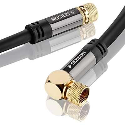 Afbeelding van SEBSON Satelliet Kabel 2m Haaks, Coax Kabel, F connector verguld (schroefbaar), 105dB 75 Ohm 4 voudig afgeschermd, voor TV (HDTV, UHD, 4K), Radio, Internet