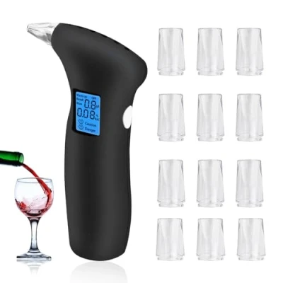 Afbeelding van Peppy draagbare alcoholtester gecertificeerd met lcd display, professionele alcoholtest 12 mondstukken, ideaal voor alcoholtesten