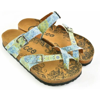 Afbeelding van GOBY Blauw Mandala Patroon Slippers Sandalen Handgemaakt Premium Kwaliteit Maat 36