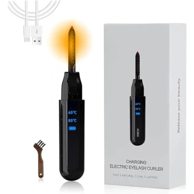 Afbeelding van Verwarmde wimperkruller, USB oplaadbare 2 versnellingen temperatuurregeling met LED display, mini wimperkruller voor vrouwen en meisjes, snelle verwarming, krultang (zwart)