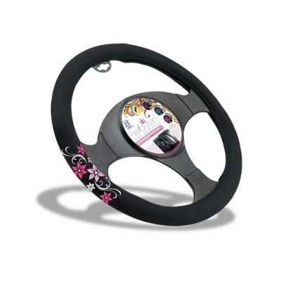 Afbeelding van Bottari 29210: stuurhoes My Star, zwart met roze bloemen. Ø: 38 cm