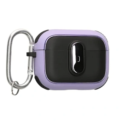 Afbeelding van kwmobile Hoesje geschikt voor Apple Airpods Pro 2 Oordopjes Case TPU Cover met Karabijnhaak Schokbestendige Beschermhoes zwart / lavendel