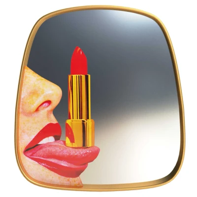Afbeelding van Seletti Mirror Gold frame spiegel 54x59 Tongue