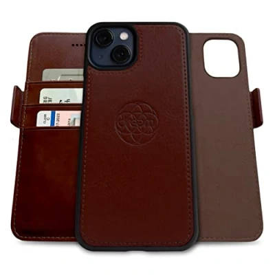 Afbeelding van Dreem Fibonacci iPhone 13 Portemonnee Hoesje / 2 in 1 Schokbestendig MagSafe Compatibel en Afneembaar Luxe Vegan Lederen Folio met RFID Kaartbescherming Multi Standaard [Koffie]