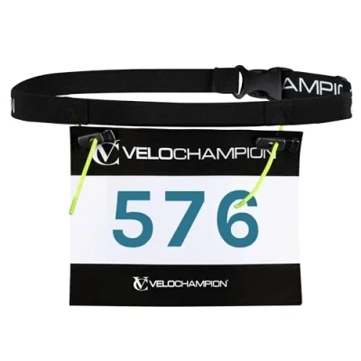 Afbeelding van Velochampion Triathlon hardloopriem: elastisch, comfortabel en klemvast. Verstelbare heupriem voor marathons racen, Zwart, Volwassene L/XL