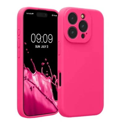 Afbeelding van kwmobile telefoonhoesje geschikt voor Apple iPhone 16 Pro TPU backcover met siliconen coating Smartphone case in neon roze