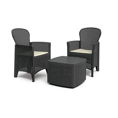 Afbeelding van Tuinset compleet Florence 2 stoelen met kussentjes bijzettafel rotanlook