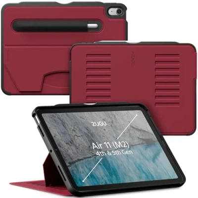 Afbeelding van Zugu case iPad Air 10.9 Gen 4 &amp; 5 (2020/2022) oersterke luxe flip over volledige 360˚ bescherming met multifunctionele standaard functie geschikt voor Apple Pencil Scarlet