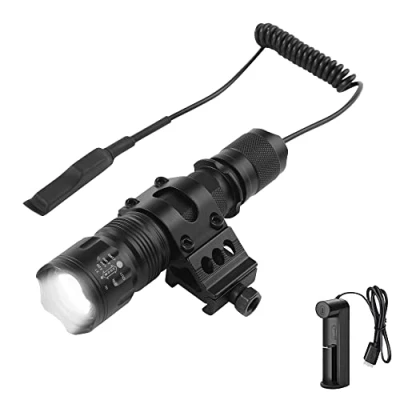 Afbeelding van WESLITE Tactische zaklamp, oplaadbaar, 1200 lumen, krachtige led zaklamp voor de jacht, met drukschakelaar en zoom, 5 modi (batterij oplader inbegrepen)