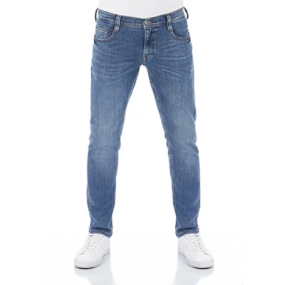 Afbeelding van MUSTANG Heren Jeans Oregon Tapered Fit Stretch Denim Broek 99% Katoen Blauw Grijs Zwart W30 W40, Medium Blue (313), 30W / 32L