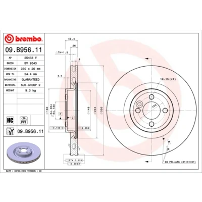 Afbeelding van Brembo Remschijf 09.B956.11