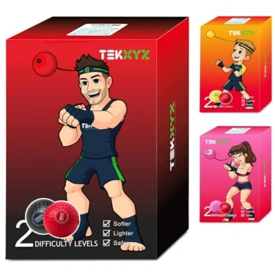 Afbeelding van TEKXYZ Boksenreflexbal, 2 verschillende boksen bal met hoofdband, zachter dan tennisbal, perfect voor reactie, behendigheid, ponssnelheid, vecht vaardigheid en handoog coördinatie training