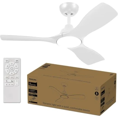 Afbeelding van Philips Plafondventilator Energiezuinige LED verlichting Plafondlamp Instelbare kleurtemperatuur 30W 106 cm diameter Afstandsbediening Wit