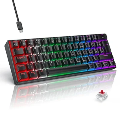 Afbeelding van TECURS mechanisch gaming toetsenbord, 60 procent QWERTZ rode schakelaar voor PC gamers en werk, 61 toetsen bekabeld toetsenbord Windows/PS5/PS4, zwart