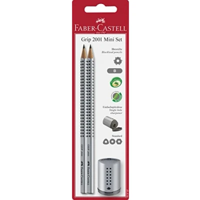 Afbeelding van Faber Castell 183797 set van 2 potloden Grip 2001 &amp; Mini puntenslijper, zilver