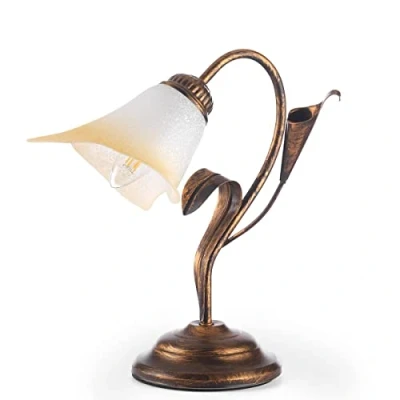 Afbeelding van ONLI Tafellamp van metaal bruin geverfd goud met wit glas barnsteen