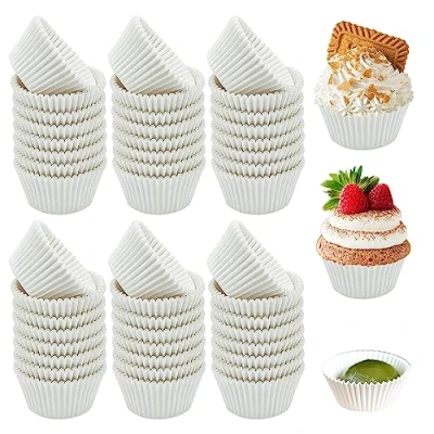 Afbeelding van Nizirioo 2000 stuks papieren bakvormen, mini muffinvormpjes, bakvormpjes, muffins papiervormpjes, klein, 2,5 cm, cupcakevormen voor huishouden, oven, bruiloft, verjaardag (wit)