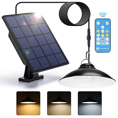 Afbeelding van Aigostar Hanglamp op zonne energie,Outdoor Solar Lamp met afstandsbediening,Dimbaar/Timer Indoor Lamp,Grote batterijcapaciteit en IP65 Waterdicht, 3M kabel voor binnen/buiten