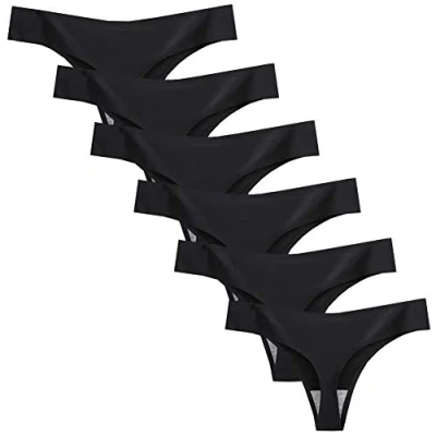 Afbeelding van Nightease Tanga&#039;s voor vrouwen van zijde, naadloze tanga&#039;s, colutte, 6 stuks, Zwart, S