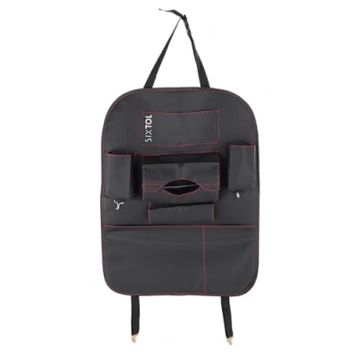 Afbeelding van SIXTOL Car Compact Seat 2 auto achterbank organizer, lederlook, 7 vakken, bekerhouder, tashaak, zwart