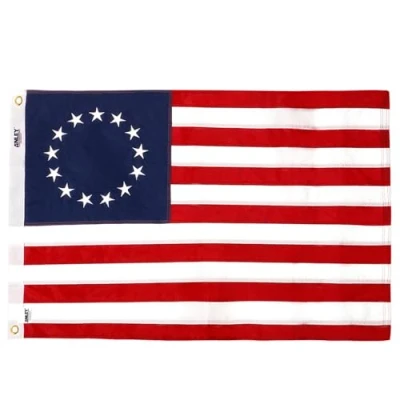 Afbeelding van Anley EverStrong serie Betsy Ross vlag 2x3 voet Heavy Duty nylon geborduurde sterren en genaaide strepen 4 rijen slotstiksels Amerikaanse historische patriottische bannervlaggen met koperen doorvoertules 2 X 3 Ft