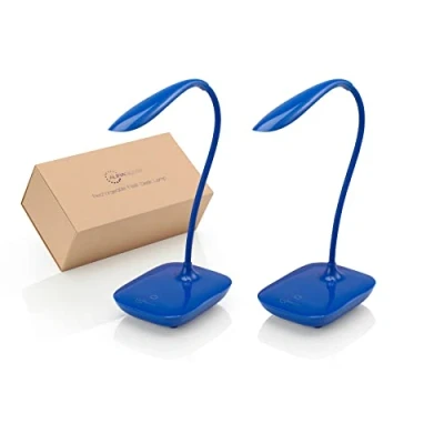 Afbeelding van Auraglow Draadloze oplaadbare flexibele verstelbare zwanenhals LED bureaulamp, aanraakbediening, dimbaar leeslampje voor thuis, kantoor, werk en studie blauw 2 stuks