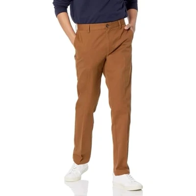 Afbeelding van Amazon Essentials Heren Slim Fit Kreukbestendige Flat Front Chino Broek, Donker Kaki Bruin, 40W x 32L