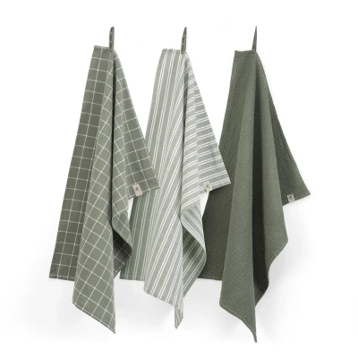 Afbeelding van Walra Keuken en Theedoekenset Dry with Cubes Uni, Stripes &amp;