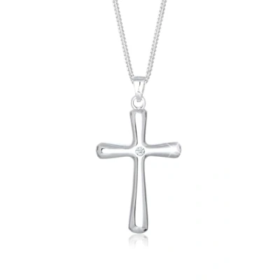 Afbeelding van Elli PREMIUM Dames Halsketting Kruis Hanger Klassieker met Diamant (0,03 ct) in 925 Sterling Zilver
