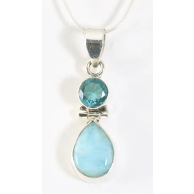 Afbeelding van Zilveren hanger met larimar en blauwe topaas aan ketting