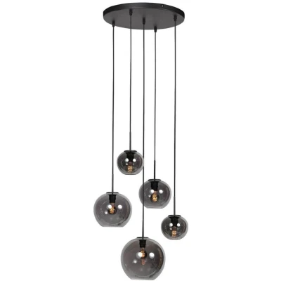 Afbeelding van Steinhauer 5 lichts hanglamp HaloSwap rond zwart en smoke glas 4281ZW