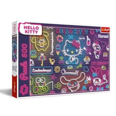 Afbeelding van Trefl Neon Hello Kitty Puzzel met 500 stukjes DIY puzzel, Creatieve ontspanning, voor volwassenen en kinderen vanaf 10 jaar