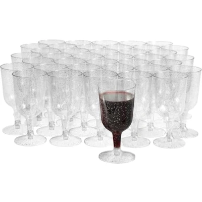 Afbeelding van MATANA 24 Herbruikbare Plastic Wijnglazen 170ml met Zilveren Glitters