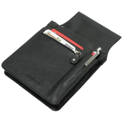 Afbeelding van XXL professionele holster echt leer kelner horeca kelnERtas riem tas kelnerhouder zwart met groot ritsvak, zwart, ca. 15cm breit x 24cm hoch 3cm stark, Modern