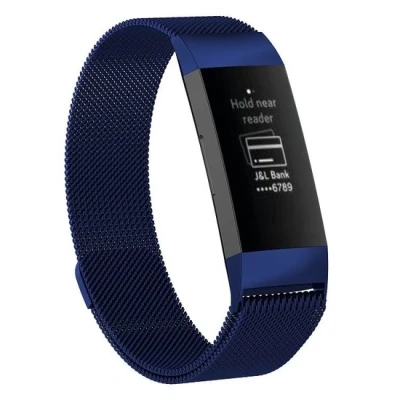 Afbeelding van Fitbit Charge 3 &amp; 4 milanese bandje Maat: Small Donkerblauw