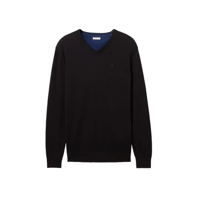 Afbeelding van TOM TAILOR DENIM heren Basic trui 202212 Strickpullover V Ausschnitt , 29999 Black, 3XL