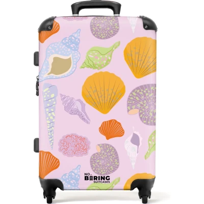 Afbeelding van NoBoringSuitcases.com® Koffer groot Rolkoffer lichtgewicht Roze met kleurrijke schelpen Reiskoffer 4 wielen Grote trolley XL 20 kg bagage
