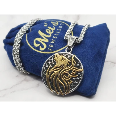 Afbeelding van Mei&#039;s Viking Valknut Wolf ketting mannen / sieraad Stainless Steel 316L Roestvrij Staal Chirurgisch 70 cm goud zilver