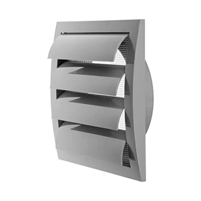 Afbeelding van Grijze afzuigkap 150 mm met rolluiken, ingebouwd ongediertescherm en flens, ventilatierooster kleppen, HVAC uitlaatkanaalkap, helpt bij terugtrekking/terugtrekking