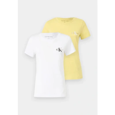 Afbeelding van Calvin Klein Jeans Monologo SLIM TEE 2 PACK Tshirt basic, Dames, Maat: XS, Muted lime/brilliant white