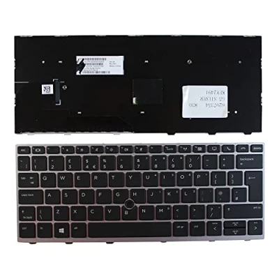 Afbeelding van Keyboards4Laptops HP EliteBook 830 G5 met aanwijzer zilver frame zwart UK lay out vervangend laptoptoetsenbord
