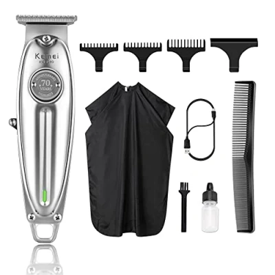Afbeelding van Kemei professionele tondeuse, heren, baardtrimmer, langhaartrimmer, kapper, oplaadbaar, contouren, haartrimmer met cadeaus voor Vaderdag