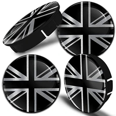 Afbeelding van Biomar Labs® 4 x 60 mm / 55 universele kunststof naafdoppen zilver UK GB United Kingdom Union Jack vlag Groot Brittannië velgdoppen wieldoppen auto tuning C 108