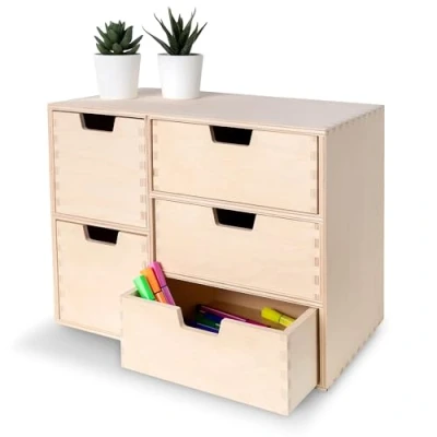 Afbeelding van Creative Deco Mini Houten Kist met 5 Laden Opbergkast Onbeschilderd Multiplex 36 x 20 28.5 cm