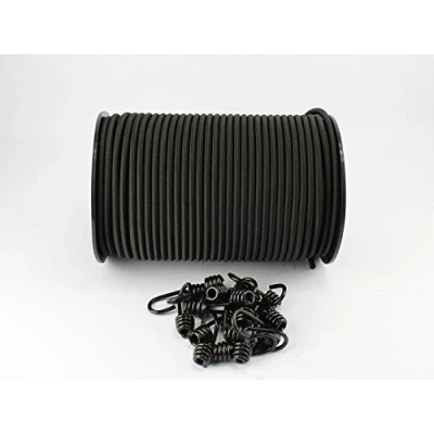 Afbeelding van 8 mm expandertouw zwart 20 m + 10 spiraalhaken rubberen touw zeiltouw haken
