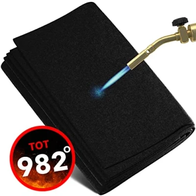 Afbeelding van brandwerende mat, hittebestendig tot 982 C zwart, stof ideaal als brandmat of barbecue hittewerende mat onbrandbaar, brandwerend paneel, brandbeveiliging (2m x 2m)