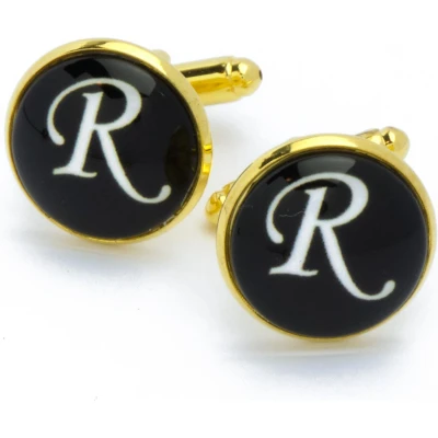 Afbeelding van Manchetknopen Letters Initialen Letter R Goud Zwart