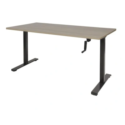 Afbeelding van Dextro slinger zit/sta 120x80cm, hoogte verstelbare werkplek dmv slinger, T poot frame. Frame kleur zwart (RAL9005) en blad Robson eiken.