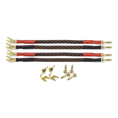 Afbeelding van Dynavox Bi Wire kabelbruggen 2x rood / zwart, puur koper (99,99 OFC), verwisselbare banaanstekker/vorkschoenen, set van 4